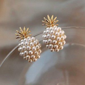 Cute Pineapple Pearl‎ Stud Earrings, Women's Jewelry, Great Gift, Swinger Fun
